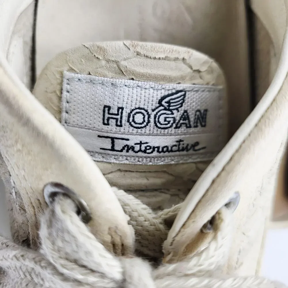 Hogan Interactive Cream Suede Snakeskin Slip On Mule Sneakers Made in Italy 36